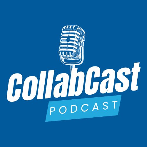 image reads CollabCast podcast with a microphone